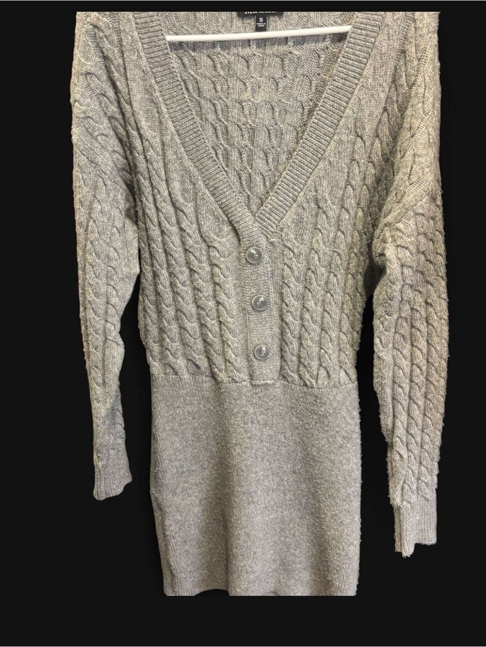 Steve Madden Gray Cable-Knit V-Neck Button-Front Sweater Dress